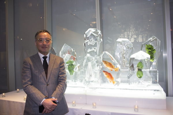 President Jiro Nagumo introduces Hakkaisan Snow-Aged Junmai Ginjo 3 Years to the guests at the sake launch Party at MoMA